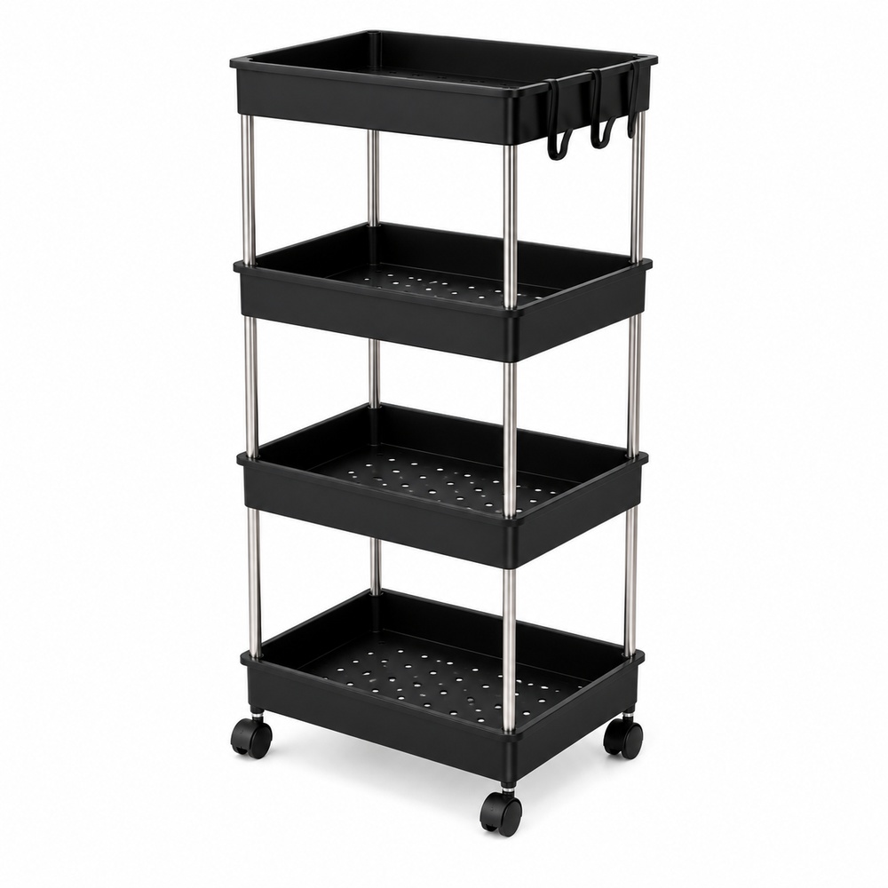 Black four-tier storage trolley