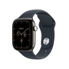 Apple Watch Series 12 GPS + Cellular 42mm Natural Titanium Case with Navy Blue Sport Band - S/M